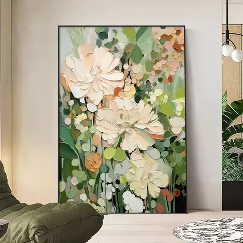 繁花 单幅 装饰画 现代简约 客厅背景墙挂画 手绘油画