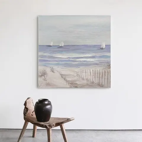 海浪 两联 装饰画 原木风 客厅背景墙挂画 手绘油画