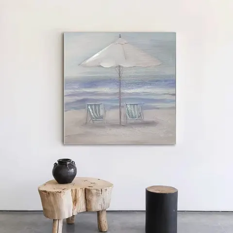 海浪 两联 装饰画 原木风 客厅背景墙挂画 手绘油画