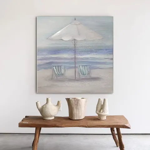 海浪 两联 装饰画 原木风 客厅背景墙挂画 手绘油画