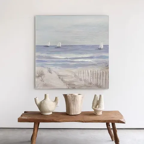 海浪 两联 装饰画 原木风 客厅背景墙挂画 手绘油画