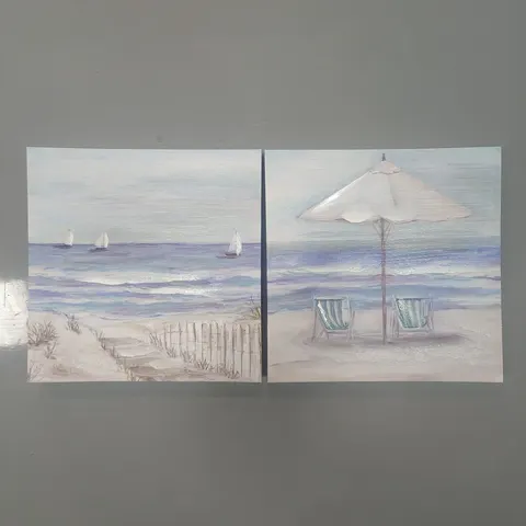 海浪 两联 装饰画 原木风 客厅背景墙挂画 手绘油画