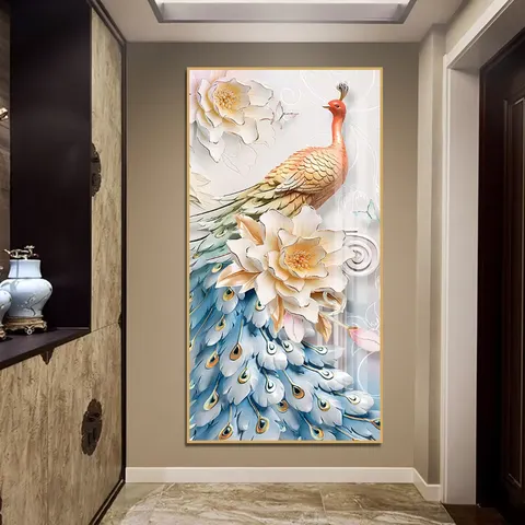 孔雀 单幅 装饰画 现代简约 客厅背景墙挂画 晶瓷画