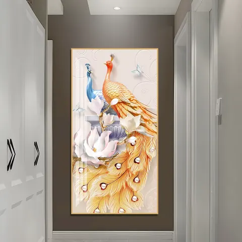孔雀 单幅 装饰画 现代简约 客厅背景墙挂画 晶瓷画