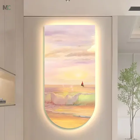 日月星辰 单幅 装饰画 现代简约 客厅背景墙挂画 LED带灯画