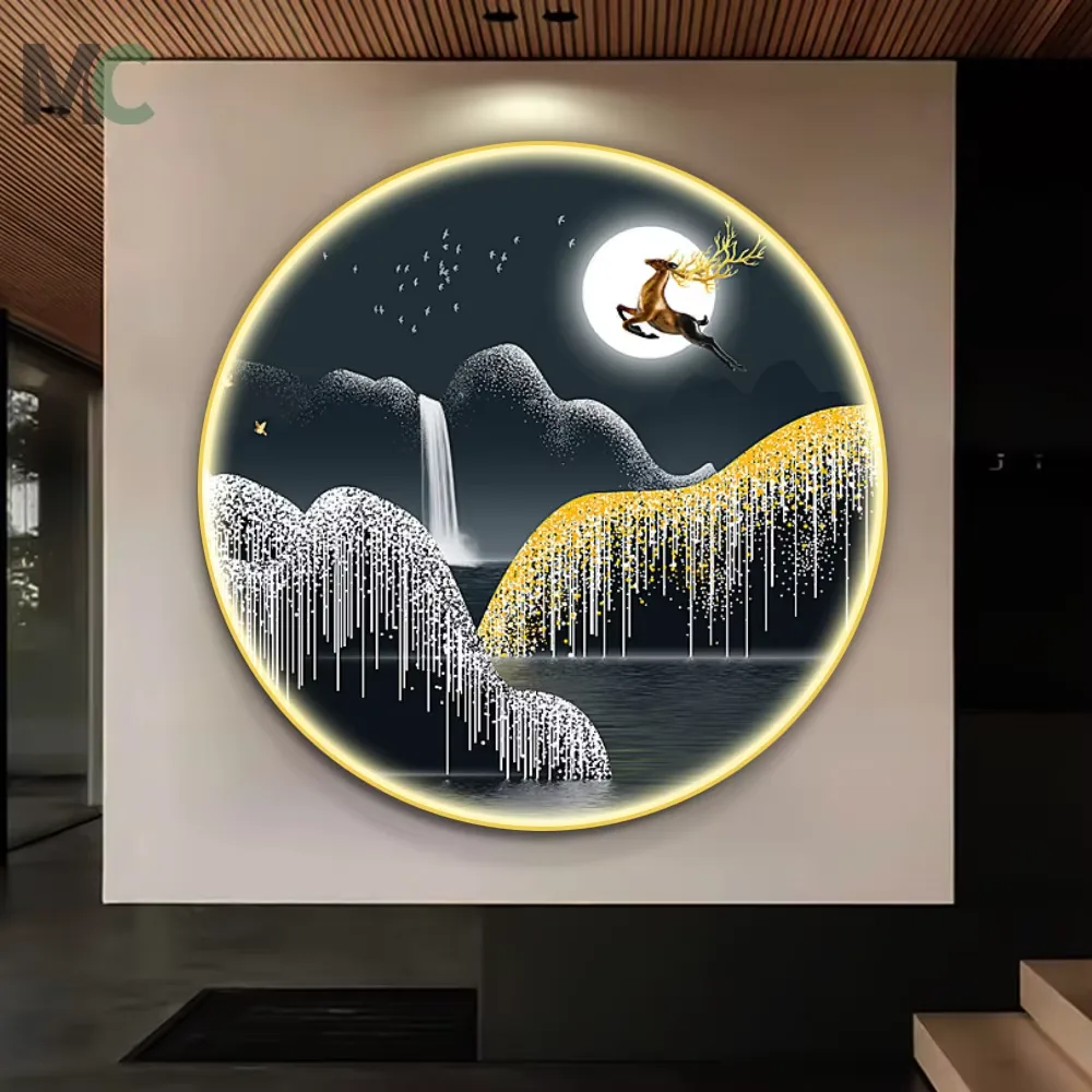 动物 单幅 装饰画 轻奢风 玄关背景墙挂画 LED带灯画