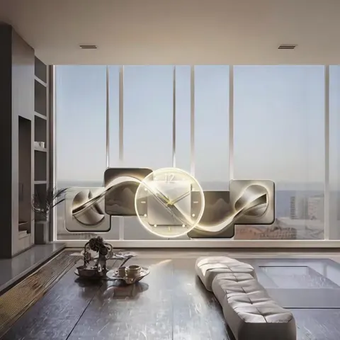 抽象 单幅 装饰画 轻奢风 书房背景墙挂画 挂钟