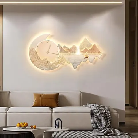 山水 单幅 装饰画 现代简约 客厅背景墙挂画 LED带灯画