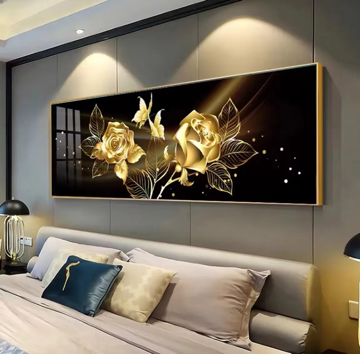 繁花 单幅 装饰画 轻奢风 卧室背景墙挂画 晶瓷画