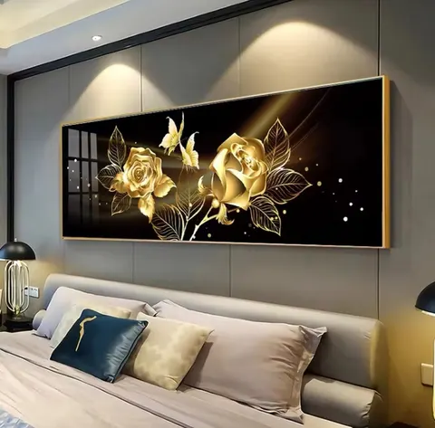 繁花 单幅 装饰画 轻奢风 卧室背景墙挂画 晶瓷画