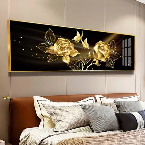 繁花 单幅 装饰画 轻奢风 卧室背景墙挂画 晶瓷画
