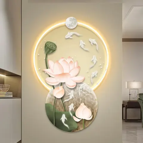 锦鲤 单幅 装饰画 新中式 客厅背景墙挂画 LED带灯画