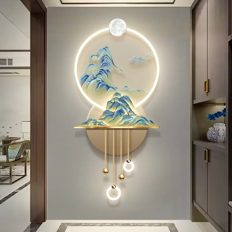 山水 单幅 装饰画 新中式 客厅背景墙挂画 LED带灯画