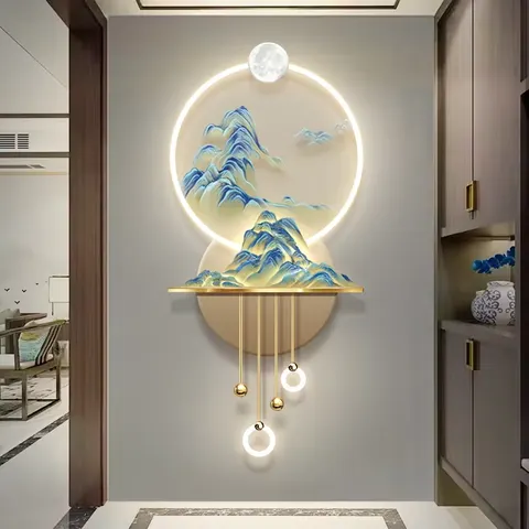 山水 单幅 装饰画 新中式 客厅背景墙挂画 LED带灯画