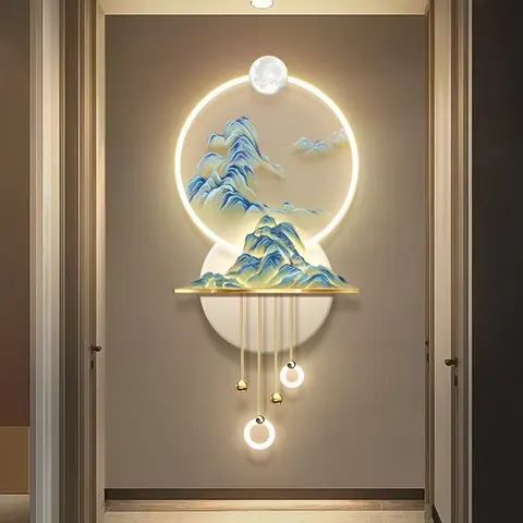 山水 单幅 装饰画 新中式 客厅背景墙挂画 LED带灯画