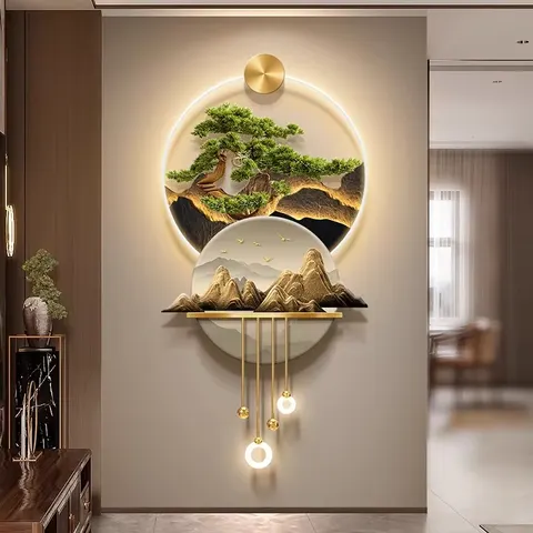 锦鲤 单幅 装饰画 现代简约 玄关背景墙挂画 LED带灯画