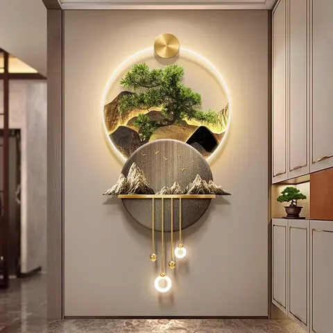 锦鲤 单幅 装饰画 现代简约 玄关背景墙挂画 LED带灯画
