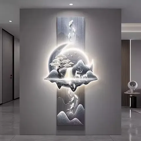 锦鲤 单幅 装饰画 现代简约 玄关背景墙挂画 LED带灯画