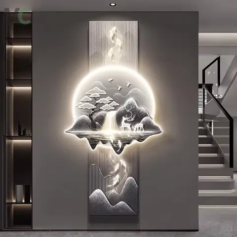 锦鲤 单幅 装饰画 现代简约 玄关背景墙挂画 LED带灯画