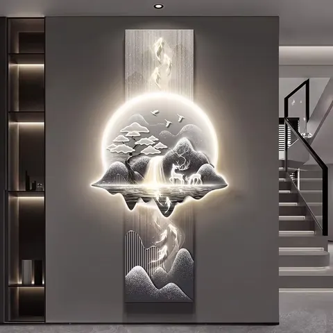 锦鲤 单幅 装饰画 现代简约 玄关背景墙挂画 LED带灯画