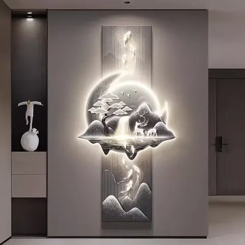 锦鲤 单幅 装饰画 现代简约 玄关背景墙挂画 LED带灯画