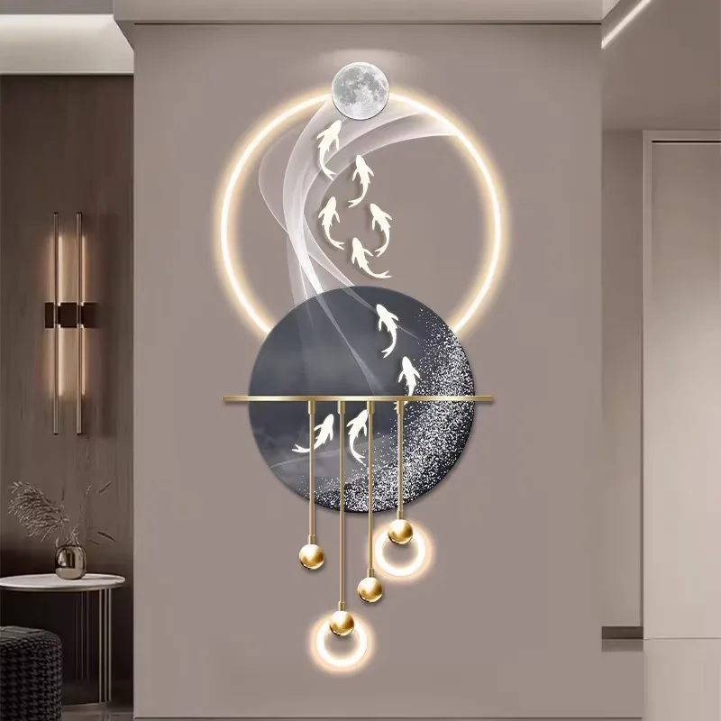 锦鲤 单幅 装饰画 现代简约 玄关背景墙挂画 LED带灯画