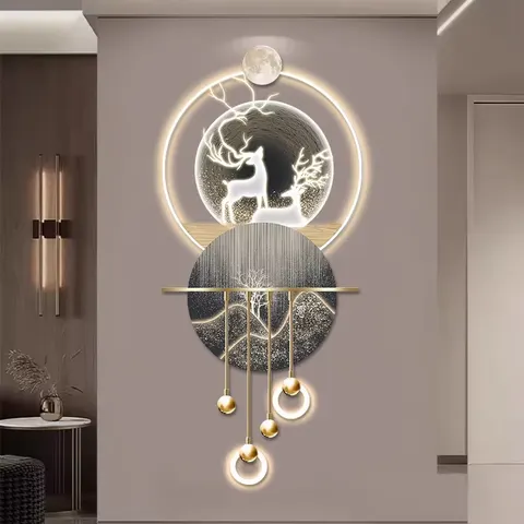 锦鲤 单幅 装饰画 现代简约 玄关背景墙挂画 LED带灯画