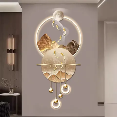 锦鲤 单幅 装饰画 现代简约 玄关背景墙挂画 LED带灯画