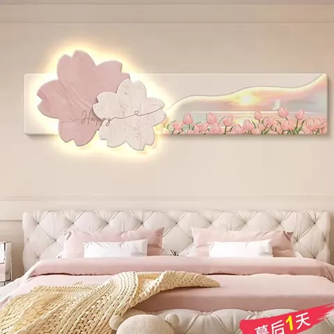 繁花 单幅 装饰画 现代简约 卧室背景墙挂画 LED带灯画