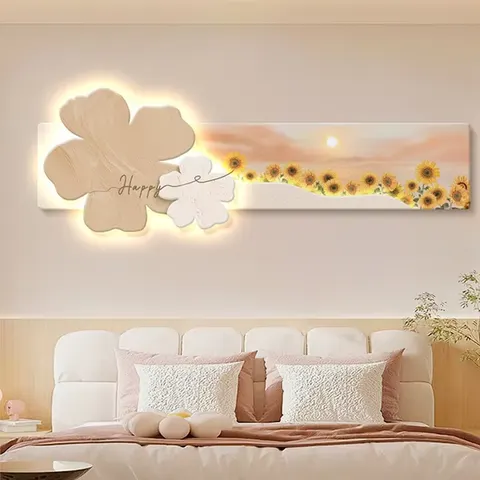 繁花 单幅 装饰画 现代简约 卧室背景墙挂画 LED带灯画
