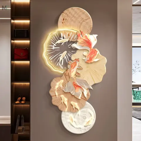 锦鲤 单幅 装饰画 现代简约 客厅背景墙挂画 LED带灯画