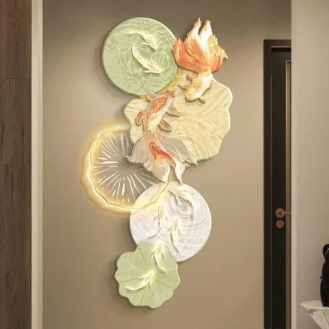 锦鲤 单幅 装饰画 现代简约 客厅背景墙挂画 LED带灯画