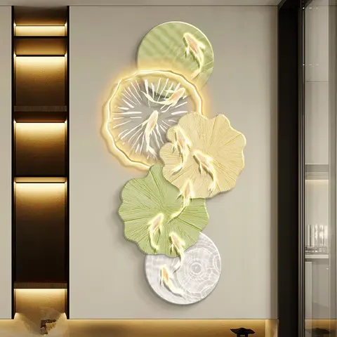 锦鲤 单幅 装饰画 现代简约 客厅背景墙挂画 LED带灯画