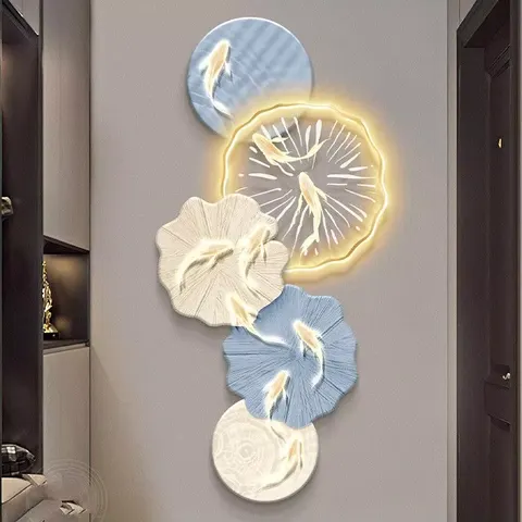 锦鲤 单幅 装饰画 现代简约 客厅背景墙挂画 LED带灯画