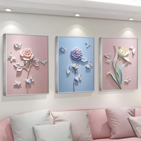 繁花 单幅 装饰画 现代简约 客厅背景墙挂画 砂岩浮雕