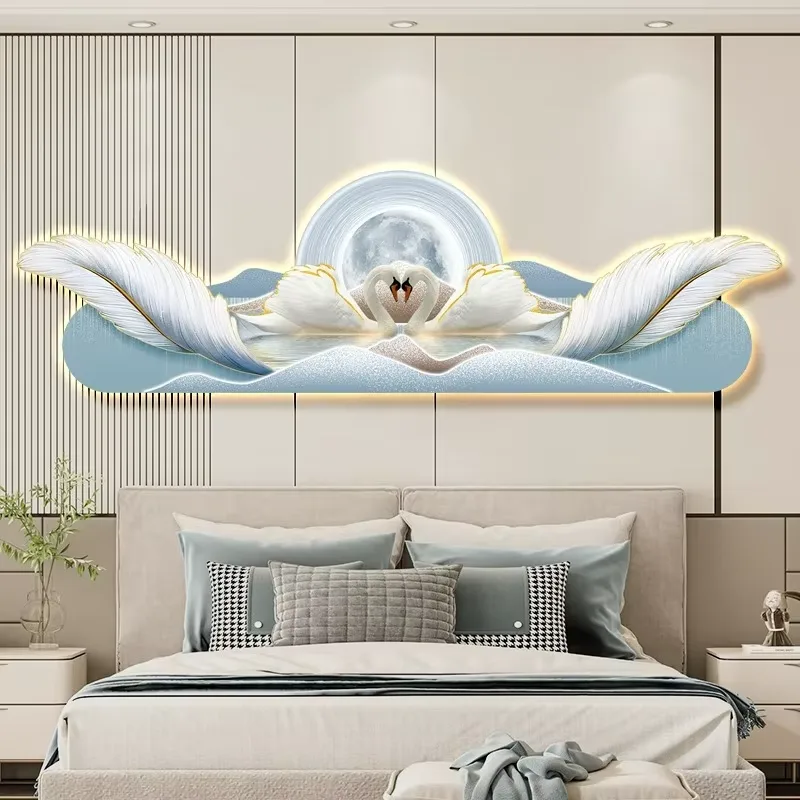 羽毛 单幅 装饰画 现代简约 客厅背景墙挂画 LED带灯画