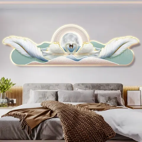 羽毛 单幅 装饰画 现代简约 客厅背景墙挂画 LED带灯画