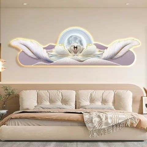 羽毛 单幅 装饰画 现代简约 客厅背景墙挂画 LED带灯画
