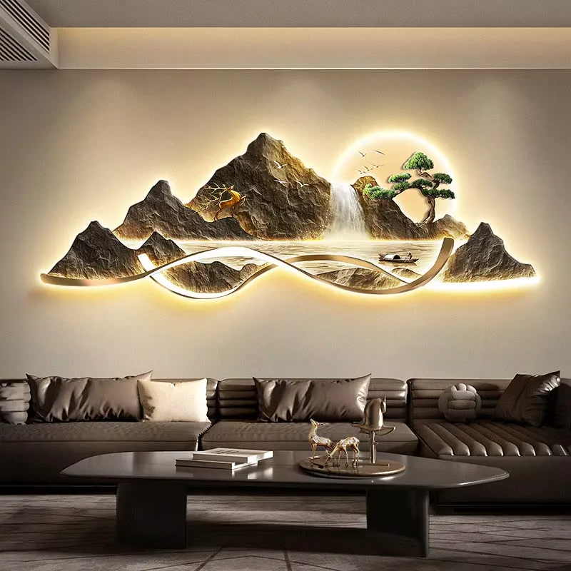 抽象 单幅 装饰画 现代简约 客厅背景墙挂画 LED带灯画