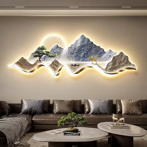 抽象 单幅 装饰画 现代简约 客厅背景墙挂画 LED带灯画