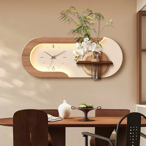 挂钟组合 单幅 装饰画 现代简约 餐厅背景墙挂画 LED带灯画