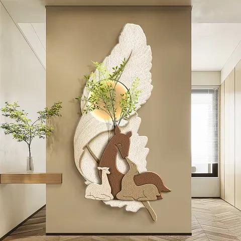 羽毛 单幅 装饰画 奶油风 玄关背景墙挂画 LED带灯画