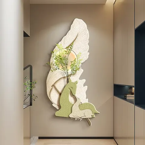 羽毛 单幅 装饰画 奶油风 玄关背景墙挂画 LED带灯画
