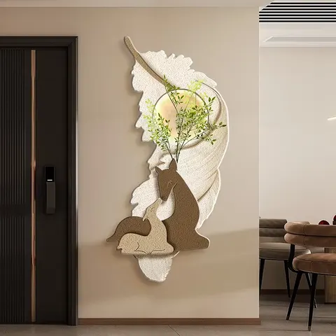 羽毛 单幅 装饰画 奶油风 玄关背景墙挂画 LED带灯画