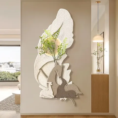 羽毛 单幅 装饰画 奶油风 玄关背景墙挂画 LED带灯画