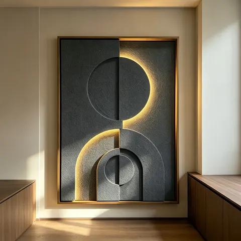 抽象 单幅 装饰画 原木风 客厅背景墙挂画 LED带灯画