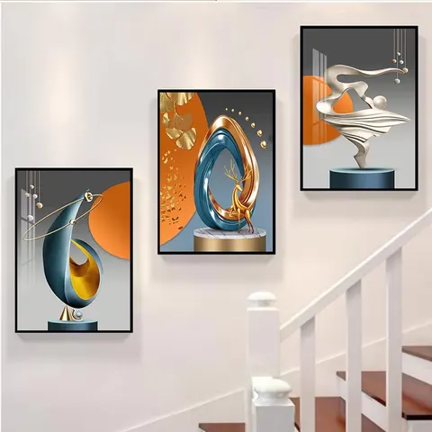 抽象 三联 装饰画 现代简约 楼梯背景墙挂画 晶瓷画