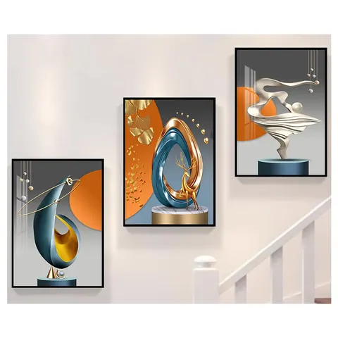 抽象 三联 装饰画 现代简约 楼梯背景墙挂画 晶瓷画
