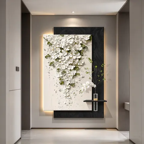 繁花 单幅 装饰画 现代简约 玄关背景墙挂画 LED带灯画
