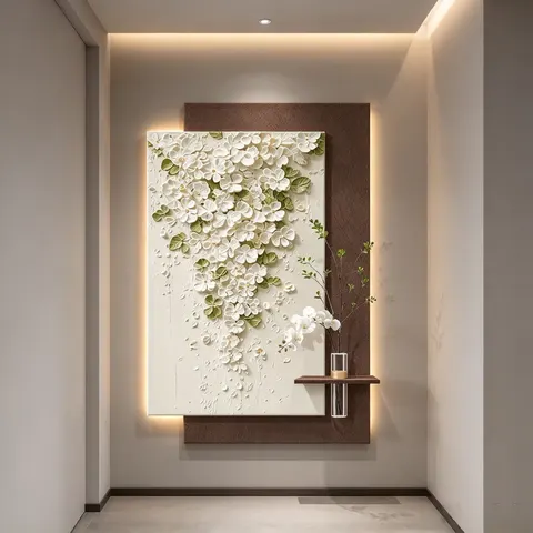 繁花 单幅 装饰画 现代简约 玄关背景墙挂画 LED带灯画